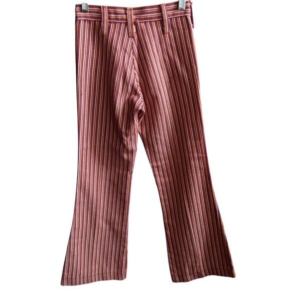 23x26 Boys Vintage Jeans 1970's Red Yellow Striped Flared Distress Hippy Bells - Picture 2 of 8